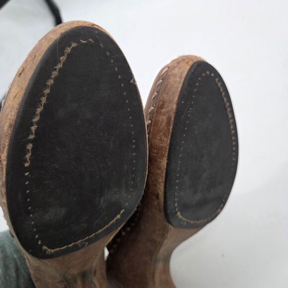 Frye Charlotte Ring Harness Brown Leather Heeled Mule Clogs Women's 9 M - Picture 8 of 9